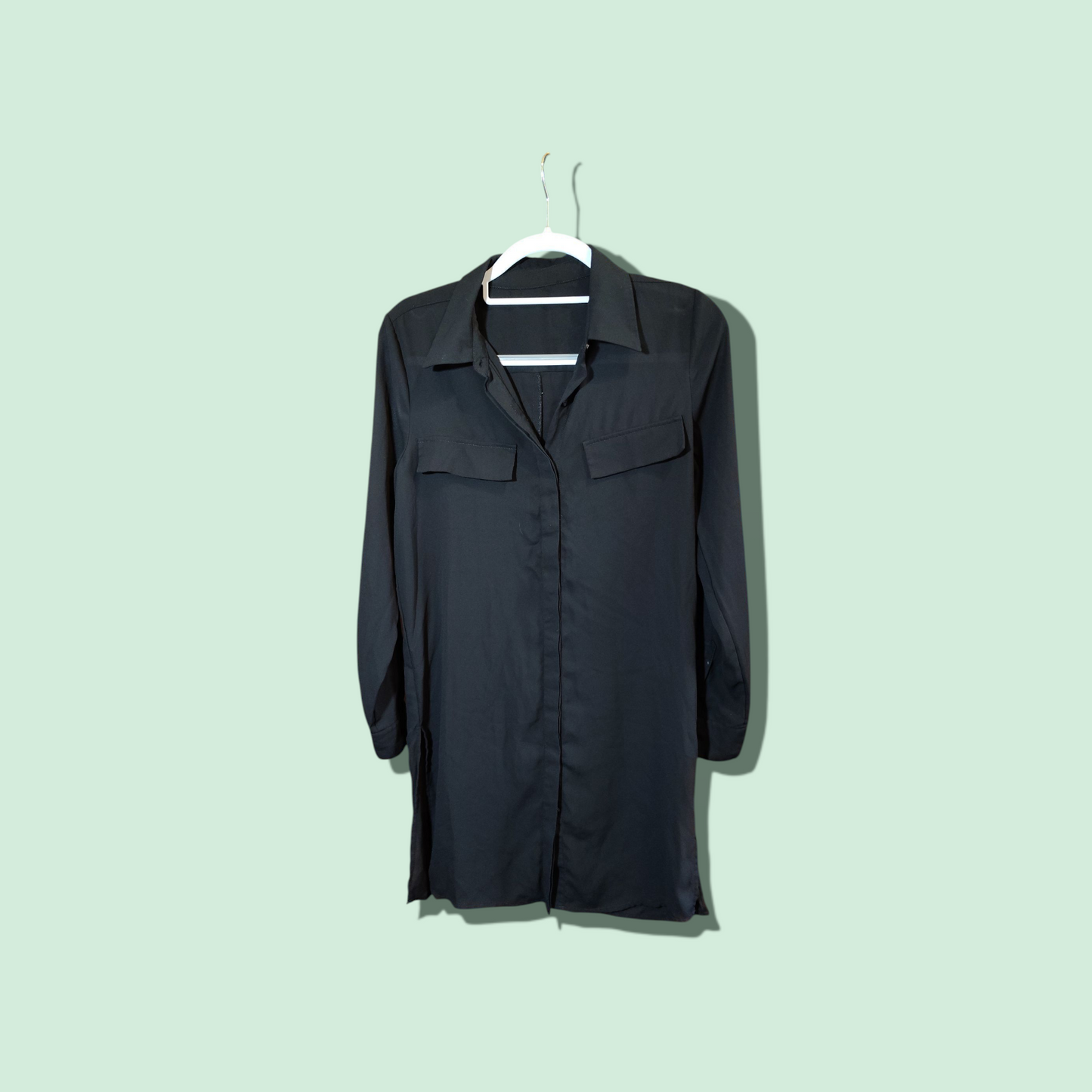 Black long Sheer long sleeved prof over shirt button up