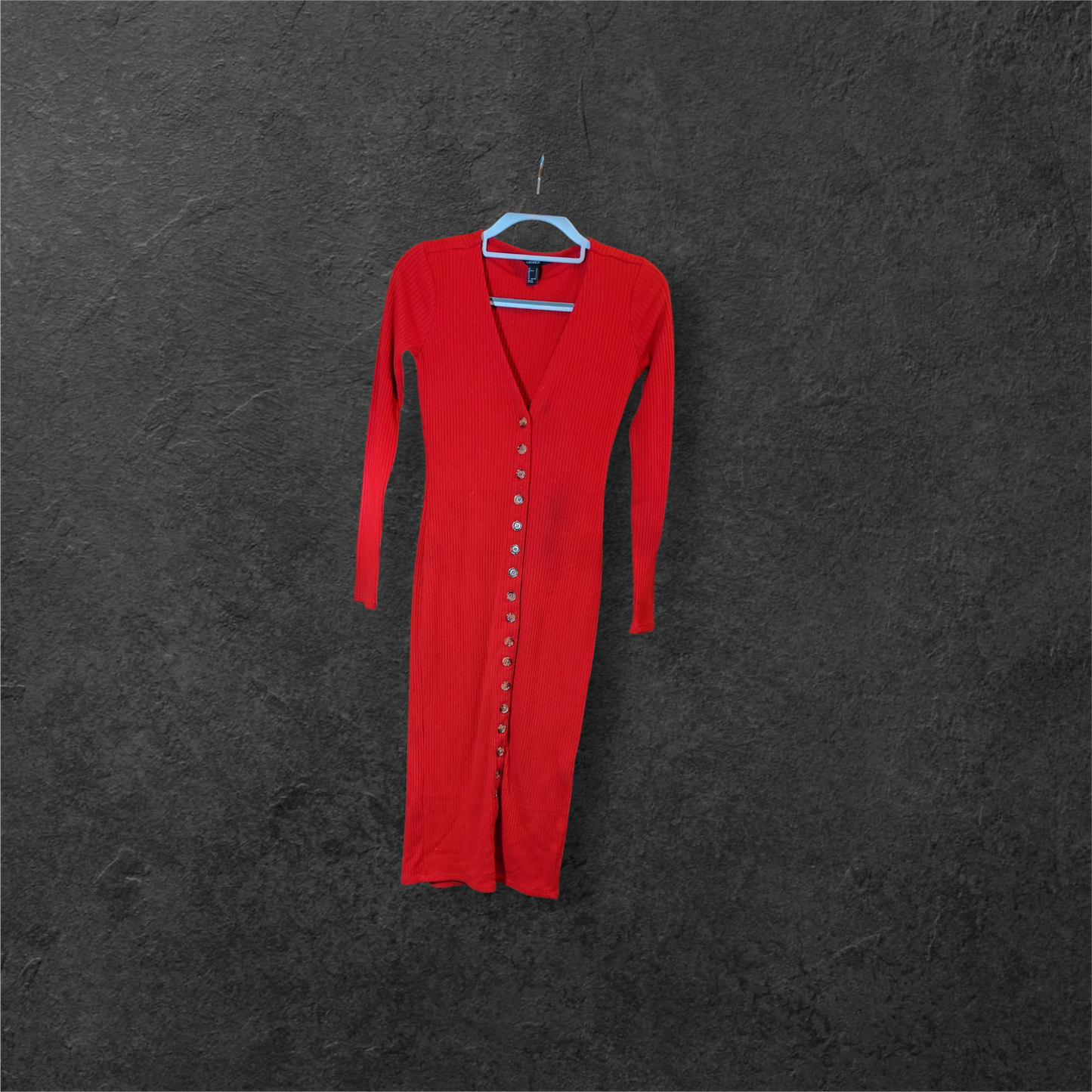 Red long sleeve button up V neck Dress size Small