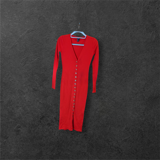 Red long sleeve button up V neck Dress size Small