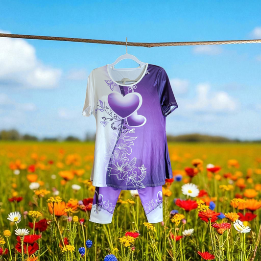 purple 2 piece Capri outfit light weight outfit  woman's LG