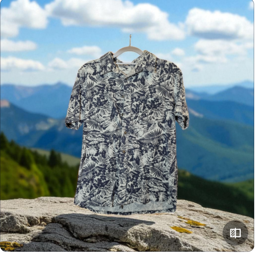 navy blue and white men's flannel Hawaiian short sleeve shirt MED