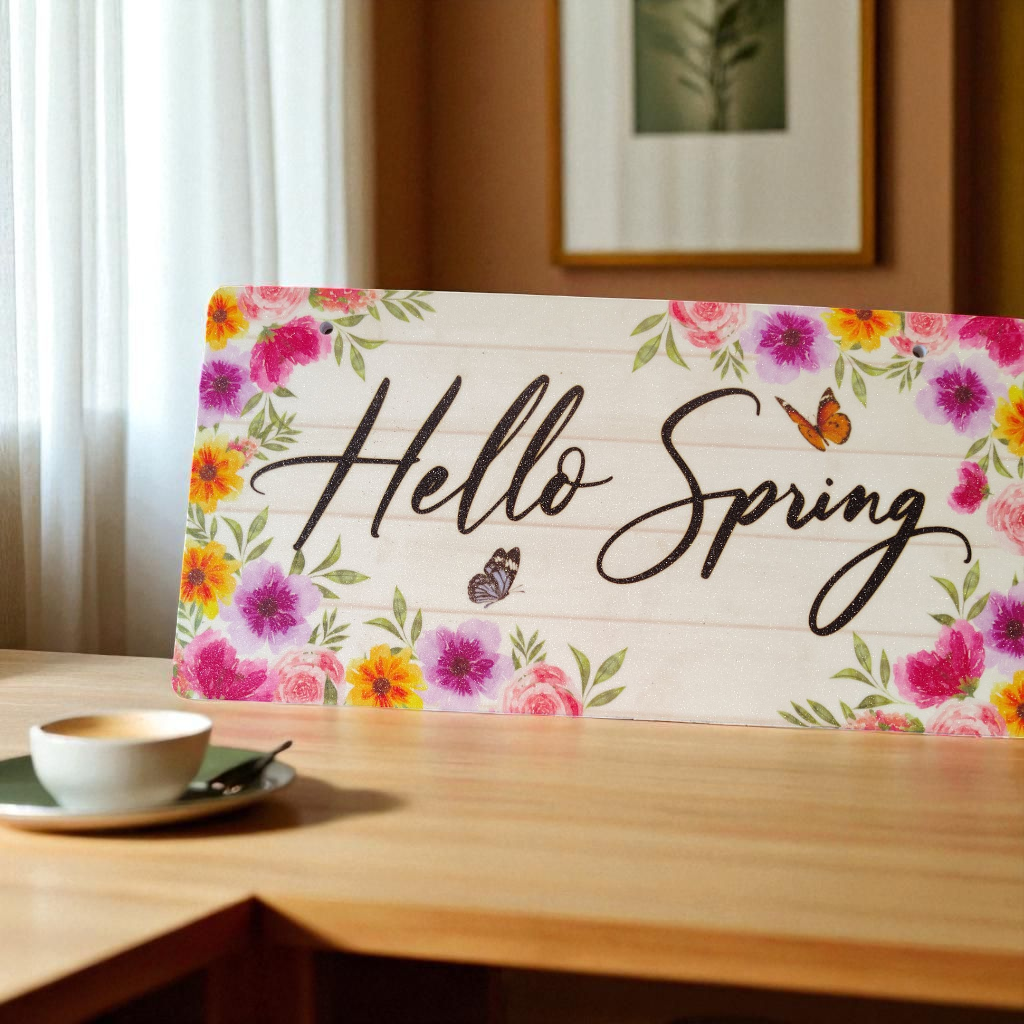 Hello Spring wooden sign decor