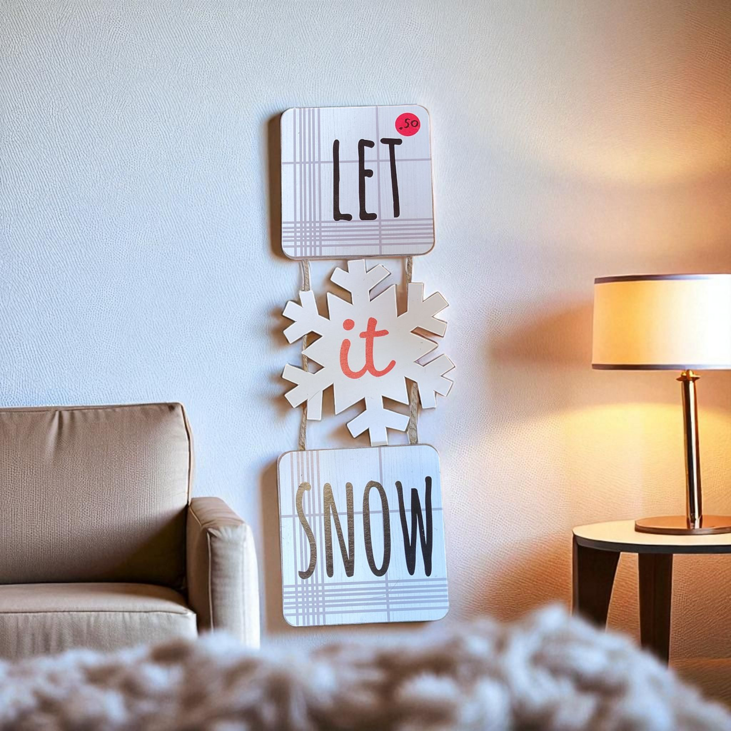 Let it snow 3 piece wooden hanging sign