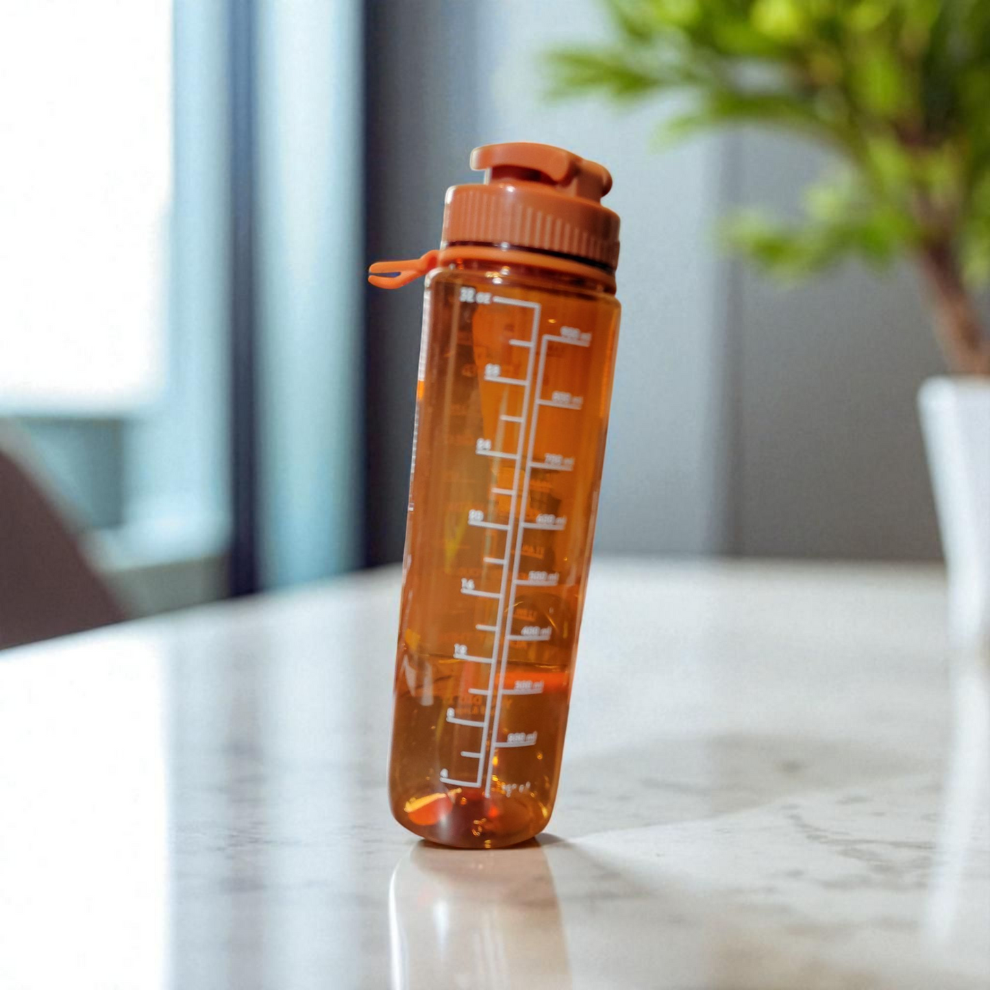 Amber Orange water bottle with lid and loop clip