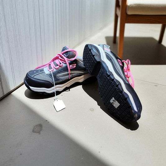 pink and navy blue sketcher steel toe shoes  woman's size 7