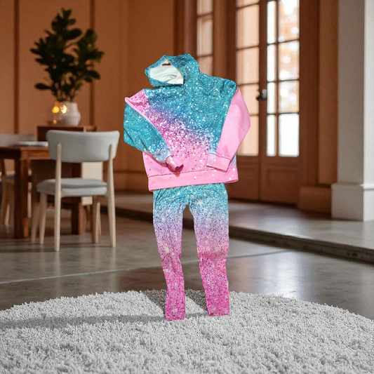 Teal and Pink 2 piece Hoodie Girls Outfit