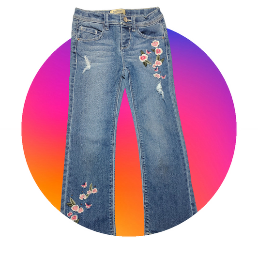 Girls' jeans with embroidered flower on hips and legs