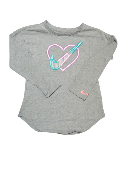 Grey long sleeve pink and teal Nike checked heart