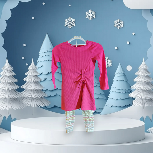 Pink Long Sleeve Kids shirt with printed matching leggings.