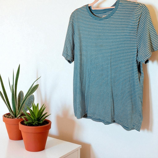 Large Teal and white Horizontal Striped Shirt