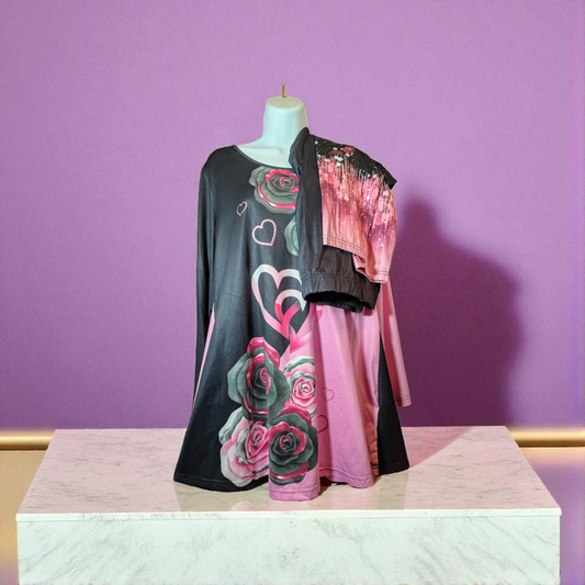 Pink and black rose print lightweight outfit long sleeve
