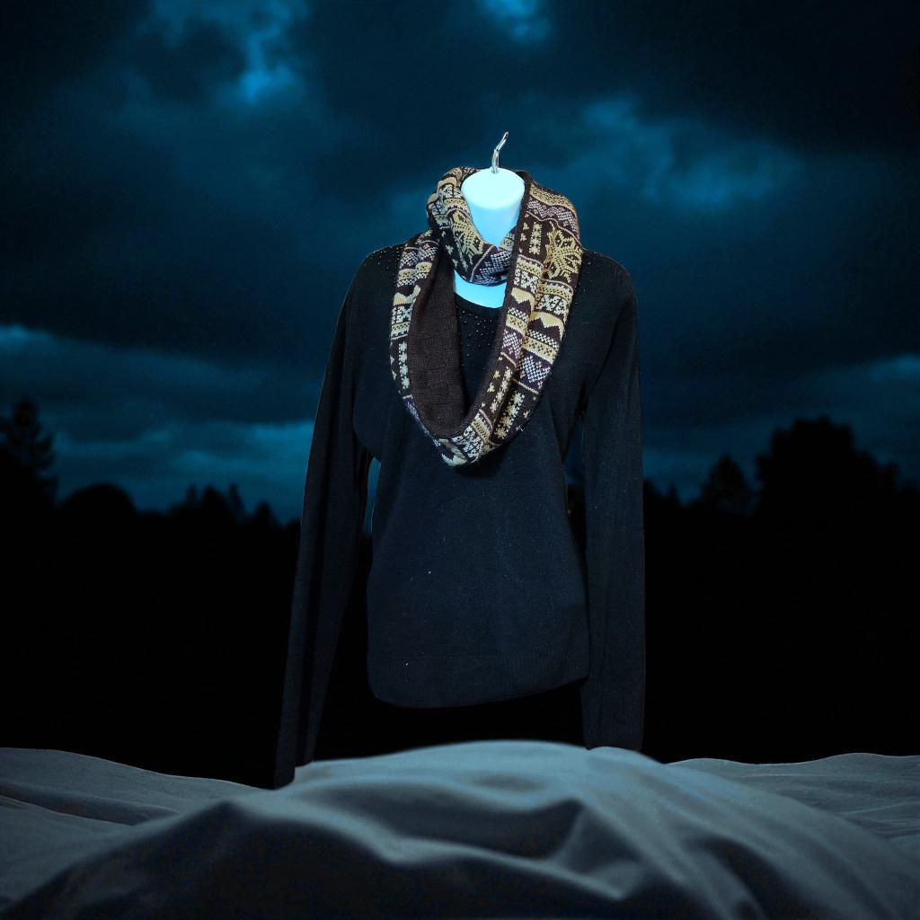 Brown and tan knitted scarf