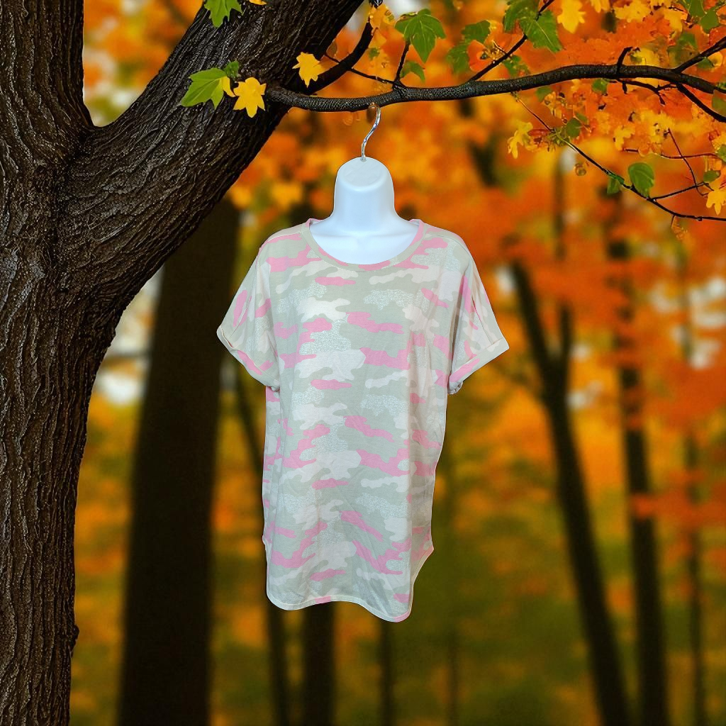 light pink and tan camo t-shirt