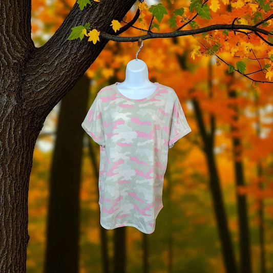 light pink and tan camo t-shirt