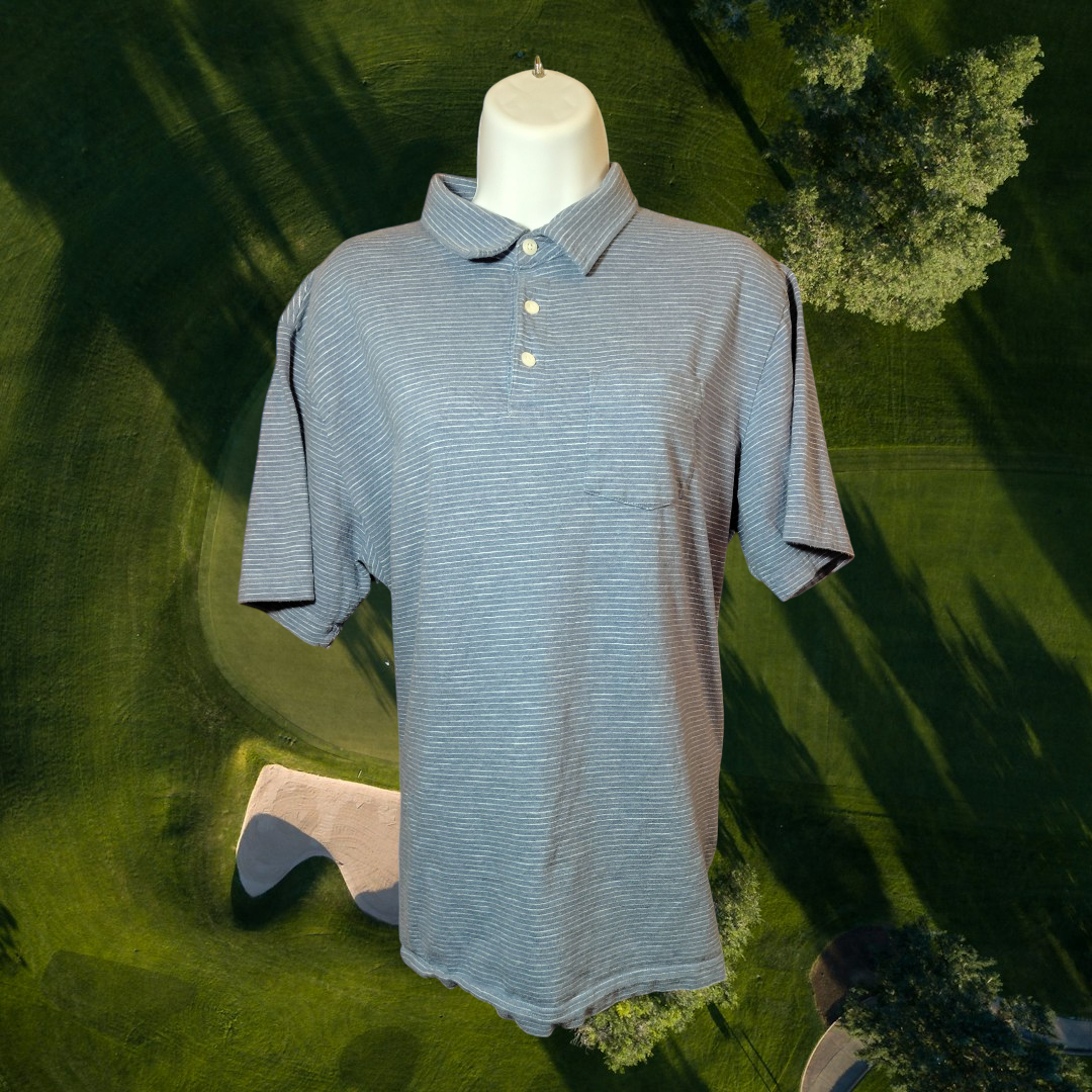 Blue stripe collar 3 button 1 pocket men's shirt