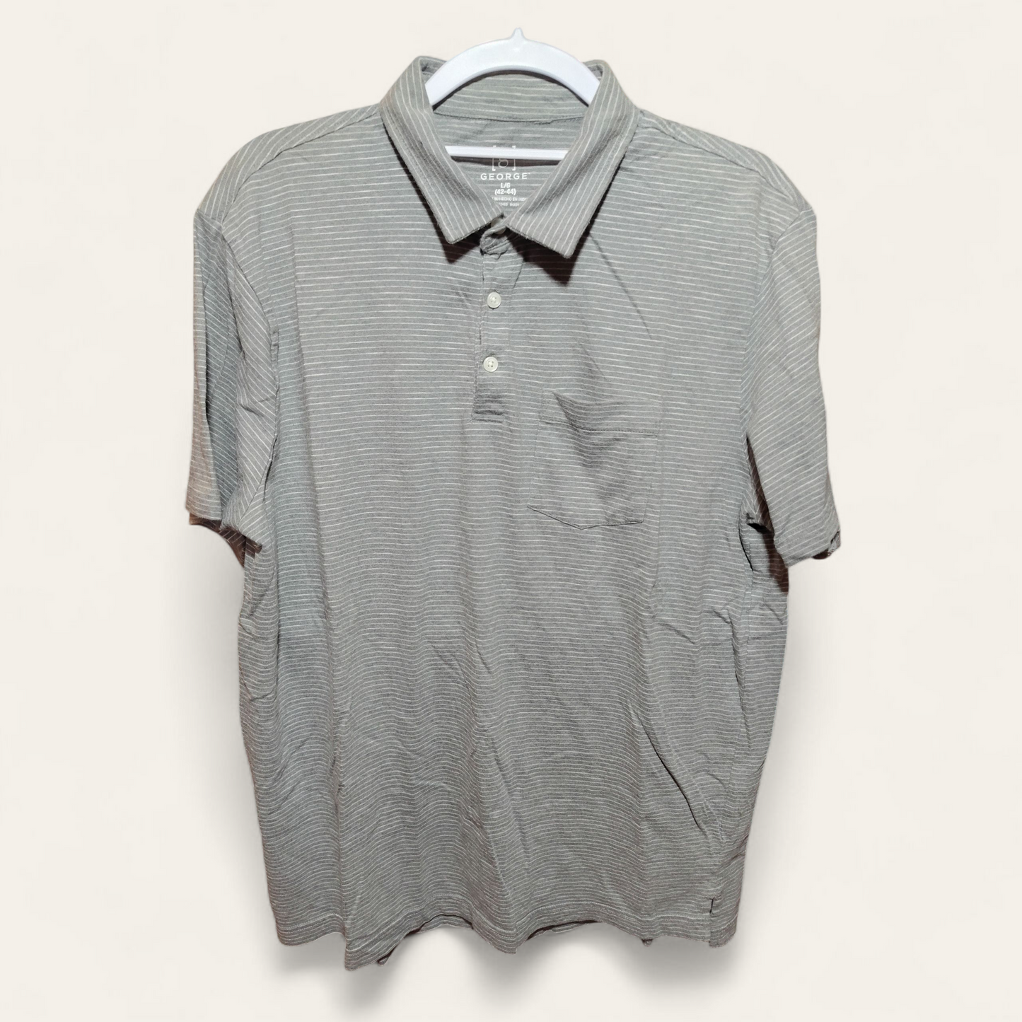 Grey Striped Men's Collard Shirt Size LG 42/44