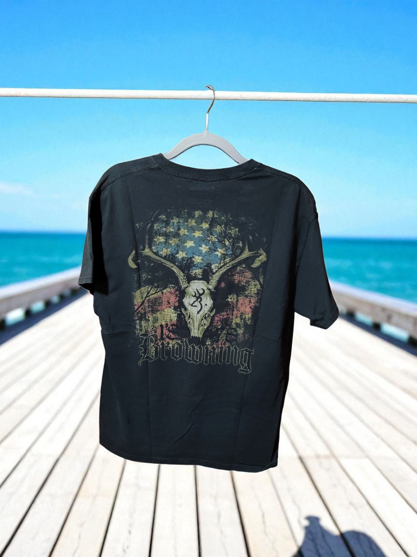 Black Browning T with Skull on back Adult Lg