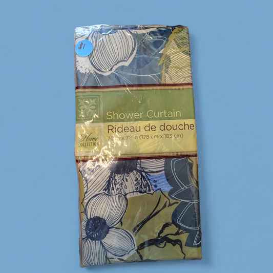 Blue floral print shower curtain