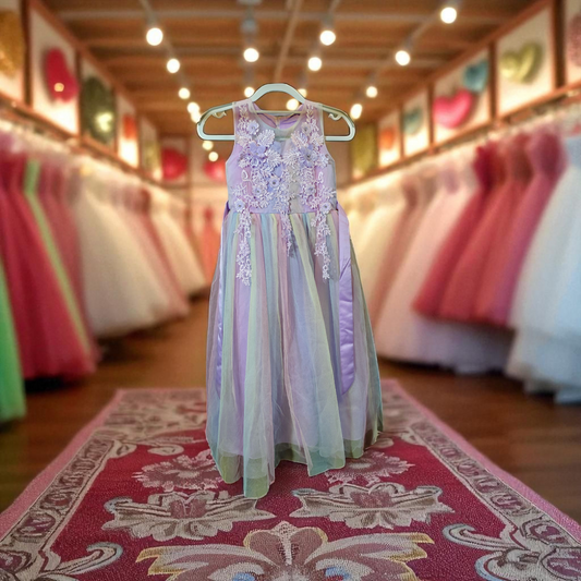 pre teen girl size LG purple/multi color dress