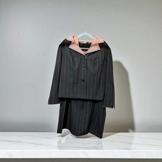 Pink and black pin strip 2 PCs business jacket and skirt 16w