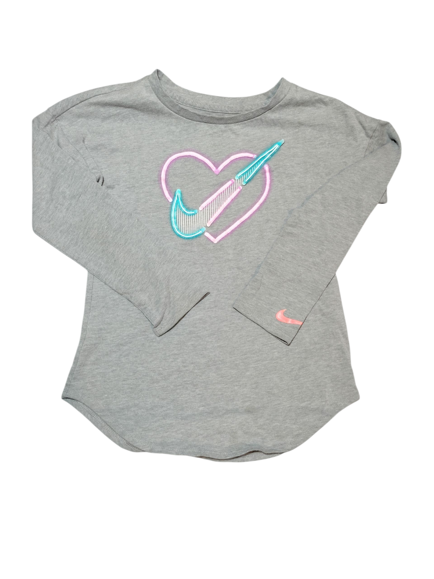 Grey long sleeve pink and teal Nike checked heart