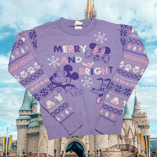 Purple Disney 100 knitted sweater with Mickey, mini and Pluto design