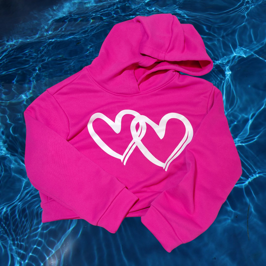 Hot Pink Double Heart Design Fashion Crop Hoodie