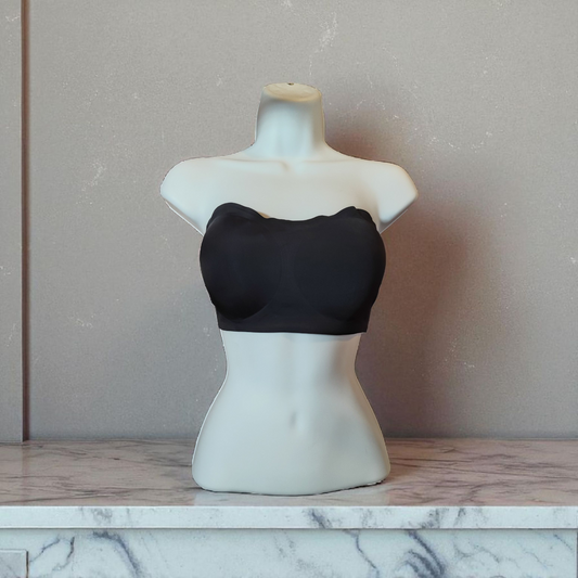 black no strap bra with silicone stay up strips