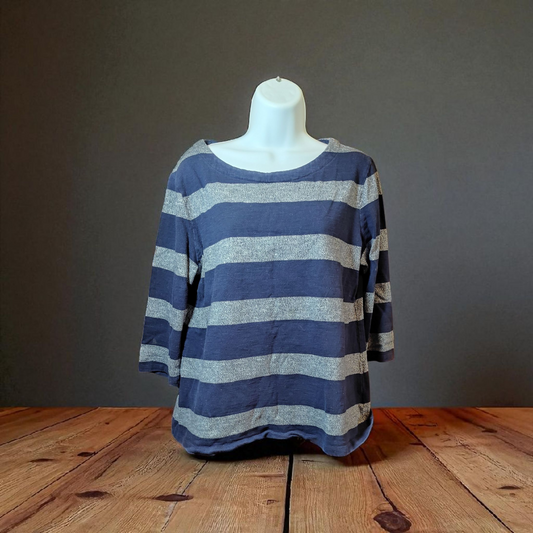 Blue and grey stripped half sleeve shirt
