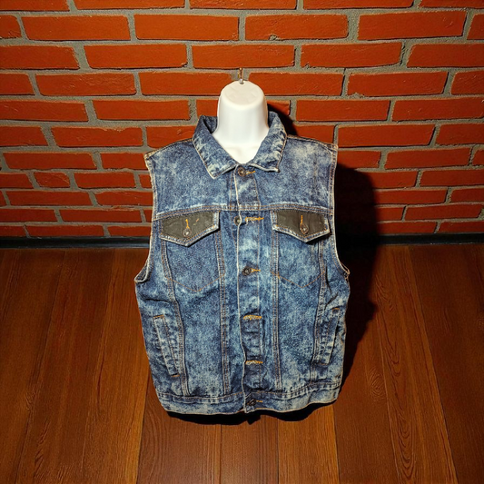 Men's Stone Wash Jean Vest Carbon Size Large